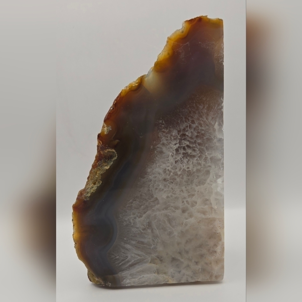 Natural Brown Agate Geode Bookend 2.8 lb Polished Quartz Crystal Decor